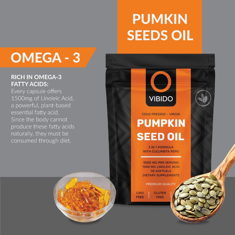 Pumpkin Seed Oil 3000mg – 1500MG Linoleic Acid – 100% Cold Pressed – No Additives – Resealable and Recyclable Pouch – 90 Softgels 90 count (Pack of 1)