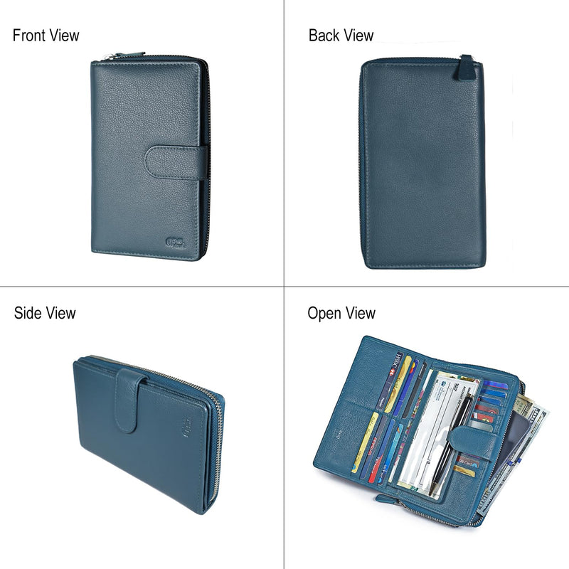 Big Fat RFID Blocking Leather Organizer Checkbook Wallets For Women - Clutch TEAL BLUE