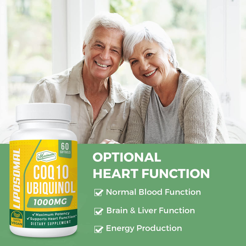 1000mg Liposomal CoQ10 Softgels | Better Absorption CoQ10 Ubiquinol Supplement | Heart Function & Energy Production | Active Antioxidant Form of Vegan Coenzyme Q10 | Non-GMO | 60 Softgels 60 Count (Pack of 1)