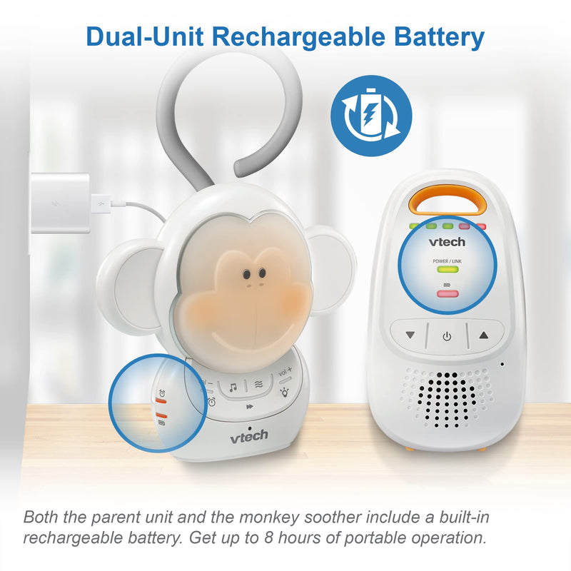 [Australia] - VTech DM1411 Audio Baby Monitor & Portable Soother Dual-Unit Rechargeable Battery, Long Range, Soft-Glow Night Light, Soothing Sounds & Lullabies, Digital Wireless Transmission, Sound Indicator 