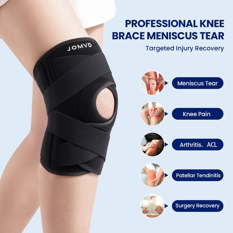 [Australia] - Knee Brace for Knee Pain, Meniscus Tear, Adjustable Knee Support with Side Spring Stabilizers for Meniscus Tear, Arthritis, Patella Stability, Knee Pain Relief, Women and Men Black Medium 