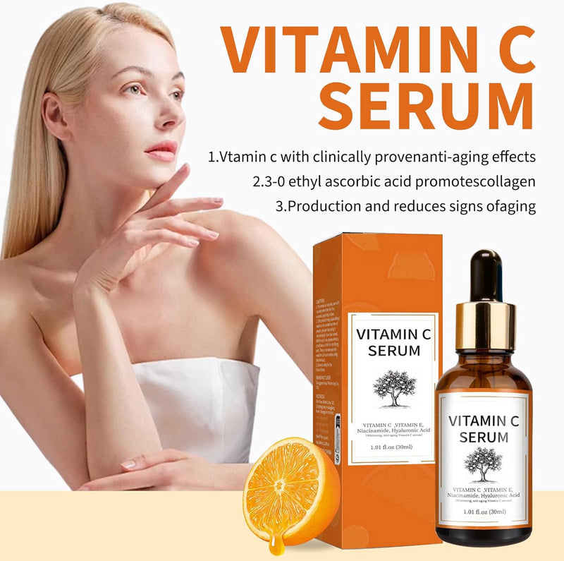 Vitamin C Brightening Serum with Hyaluronic Acid & Vitamin E – Dark & Even Skin Tone for Women (30ml/1.01 fl.oz.)