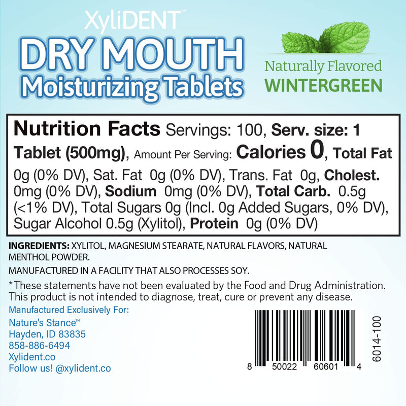[Australia] - Nature's Stance XyliDENT Xylitol Tablets for Dry Mouth Relief - Stimulates Saliva, Freshens Breath, Reduces Acid Production, Fast Acting Relief, 100 Count (Wintergreen) Wintergreen 100 Count (Pack of 1) 