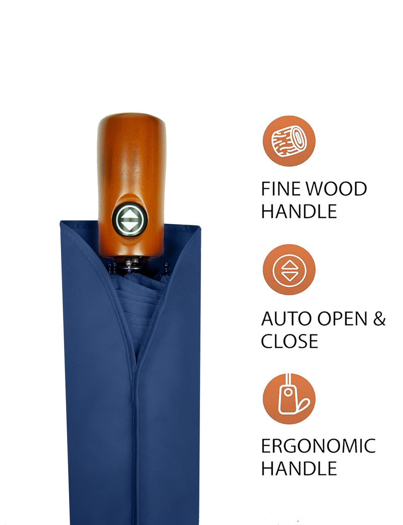 Raintrend 2 Pack Umbrellas for Rain Windproof Travel Navy Blue and Sky Blue Umbrella - Large Double Canopy but Compact Folding Portable - Automatic Strong Wind Resistant Construction