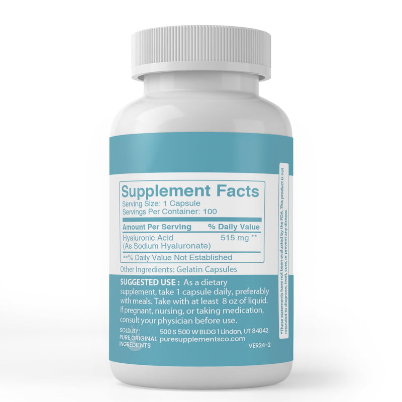 [Australia] - Pure Original Ingredients Hyaluronic Acid, (100 Capsules) Always Pure, No Additives Or Fillers, Lab Verified 