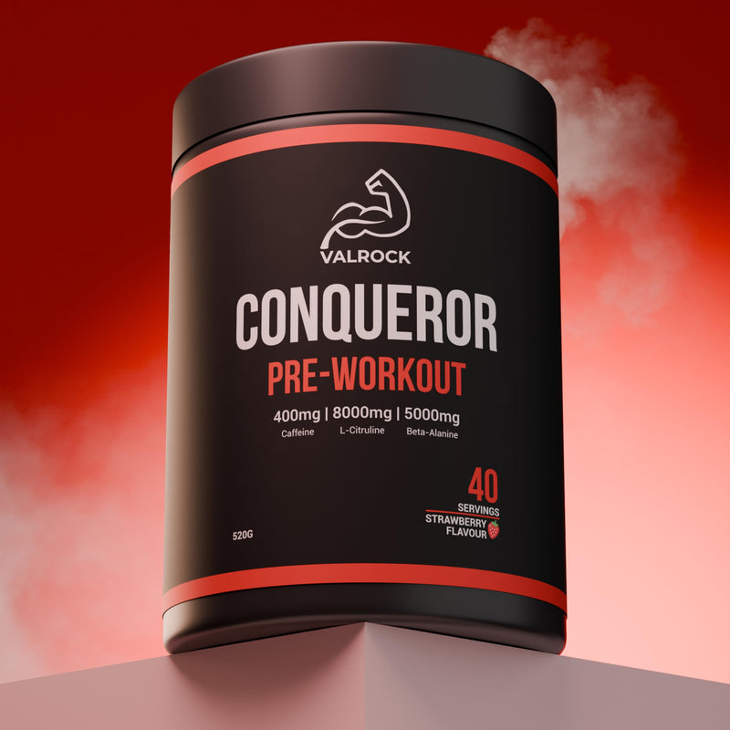 Conqueror High Stim Pre-Workout Powder (520g) - Caffiene, L-Citrulline, Beta-Alanine | Energy & Endurance Support - Strawberry Flavour (40 Servings)