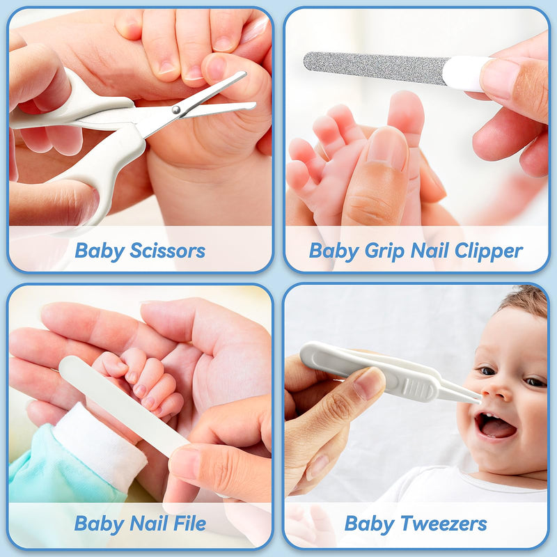 [Australia] - Baby Healthcare and Grooming Kit, 14 in 1 Baby Safety Set Newborn Nursery Health Care Set with Hair Brush Scale Nail Clippers for Baby Girls Boys (14 Kits Grey White) 14kits-Grey White 