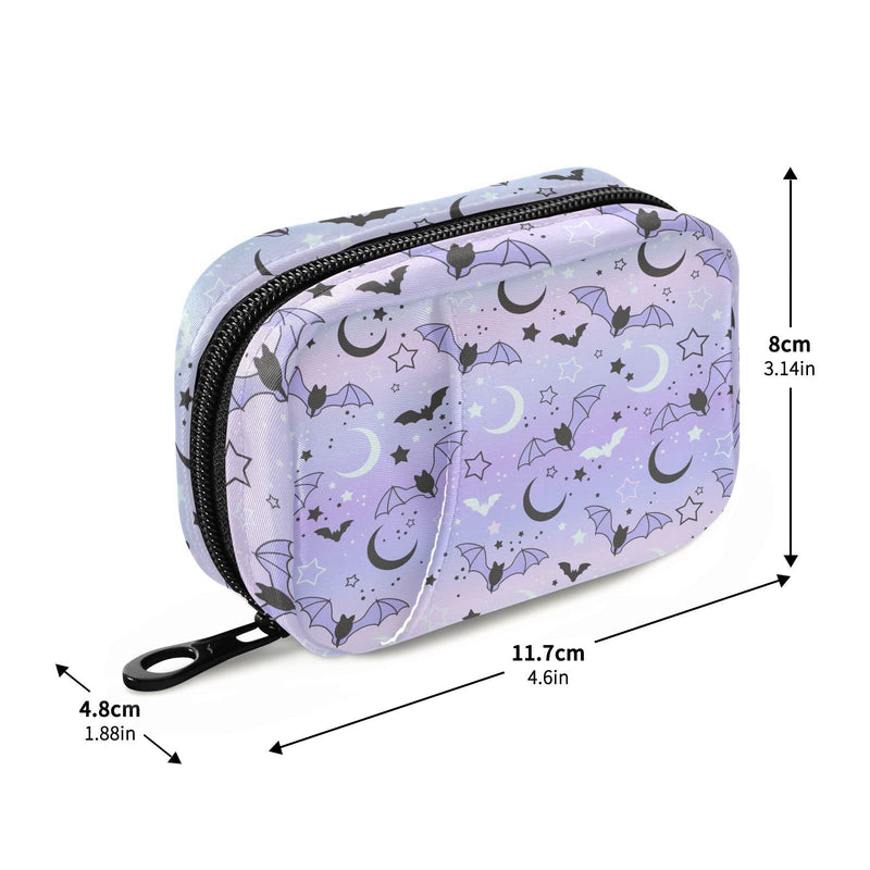 Purple Bat Moon Travel Pill Organizer Bag | With Zipper 7 Day Portable Weekly Medicine Box Case & Vitamin Supplement Dispenser Pouch for Men Women Color #06