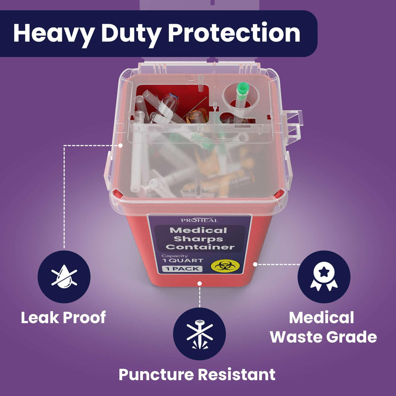 [Australia] - Small Sharps Container for Home Use - 1 Quart Needle Disposal Container for Diabetes Needles, Syringes, and Blades - Portable Travel Size for Biohazard Medical Waste 