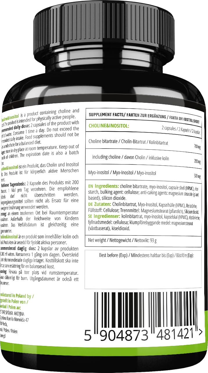 [Australia] - Choline and Inositol 1200 mg per serving - 120 capsules - 2 month supply - nutritional supplement from MZ capsule 120 pieces (pack of 1) 