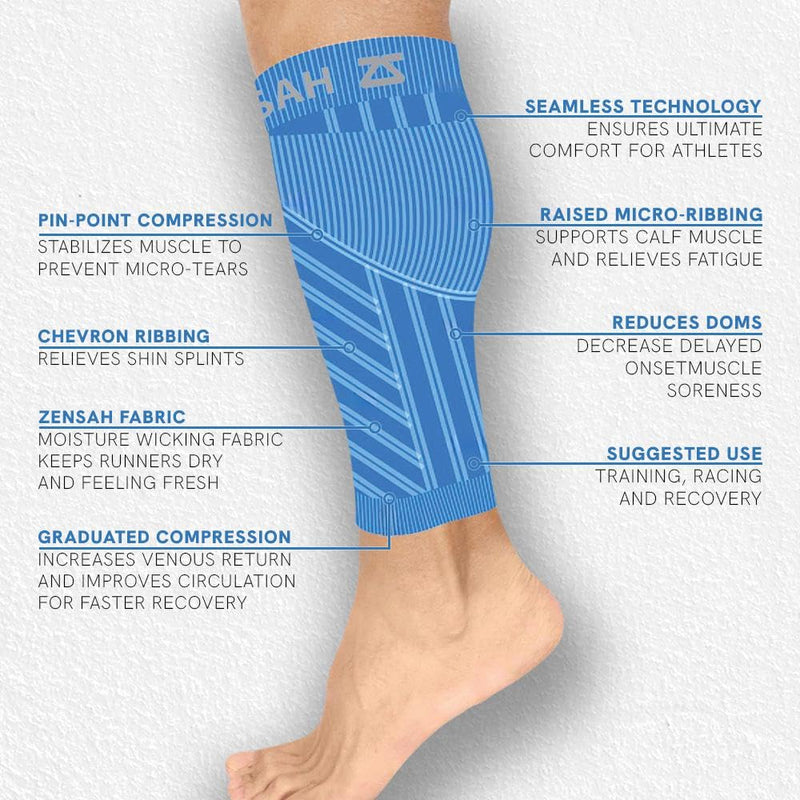 Zensah Calf/Shin Compression Sleeve - Made in the USA Single Leg Compression Sleeve for Shin Splint Relief, Recovery, Running X-Small-Small White