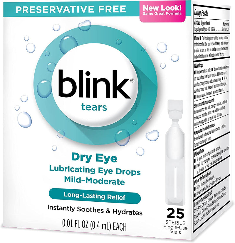 Blink Tears Lubricating Eye Drops Mild-Moderate Dry Eye, 25 Count - 0.01 oz (4 Pack)