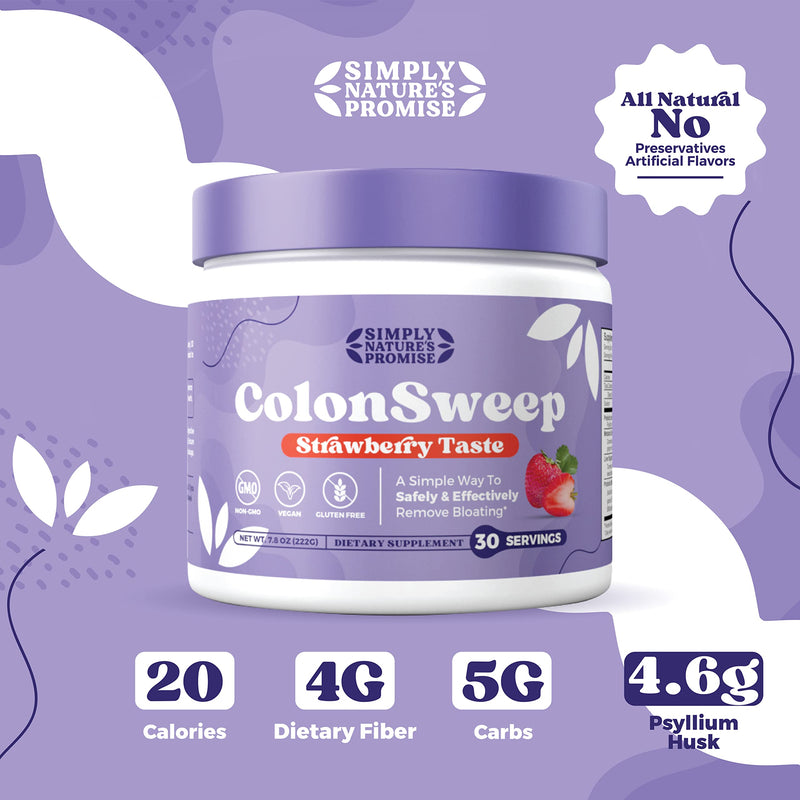 [Australia] - ColonSweep - Strawberry Flavored Probiotic Psyllium Husk Powder Colon Cleanser,7.8 oz. Gluten Free Fiber Supplement Support for Gut Health - Safe Colon Cleanse for Bloating Relief & Detox- 30 Servings 8 OZ (30 Servings) 