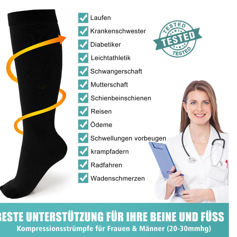 [Australia] - Evolyline 2 pairs of medical compression stockings for women and men, 20-30 mmHg, class 2, calves, closed toe area, support stockings, compression socks, thrombosis stockings, graduated support for edema, black, XXL 