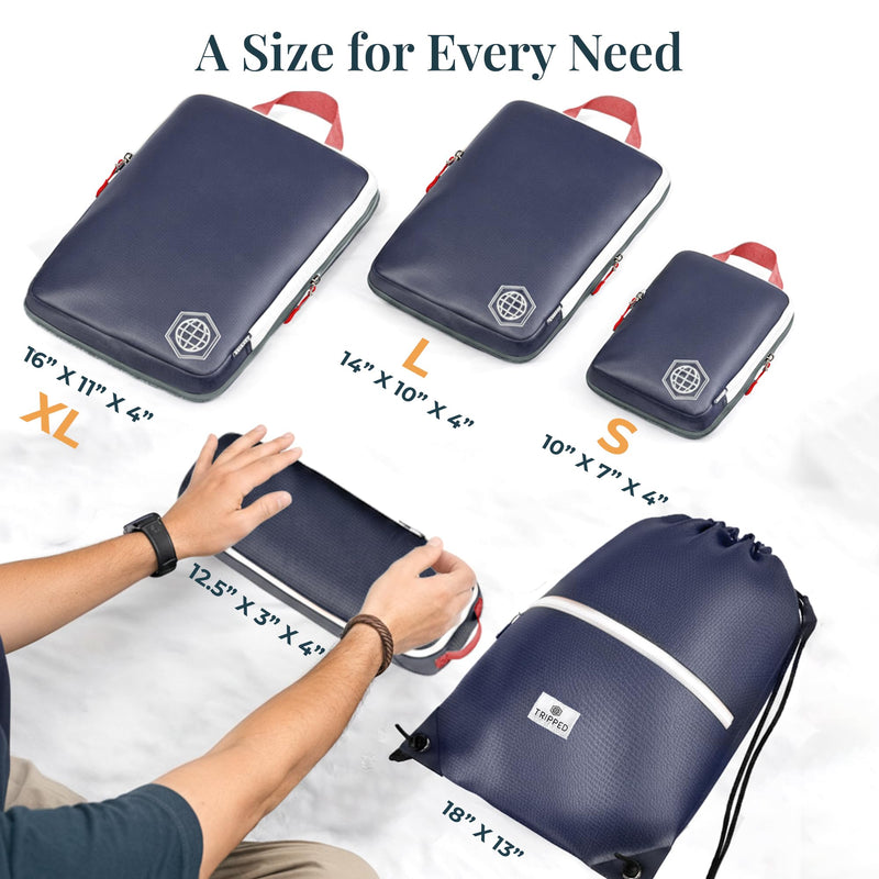 TRIPPED Travel Gear Extra Large Compression Packing Cubes 6-Piece Set Navy Blue