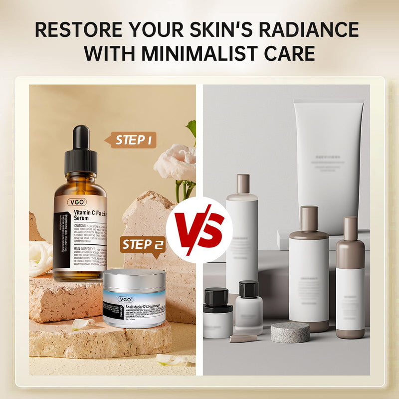 [Australia] - VGO Skin Care Set, with Snail Mucin 92% Moisturizer 1.76 Oz & Vitamin C Face Serum 1.01 Oz, Daily Hydrating & Firming Skincare Routine Kit for All Skin Type 2.77 Ounce 