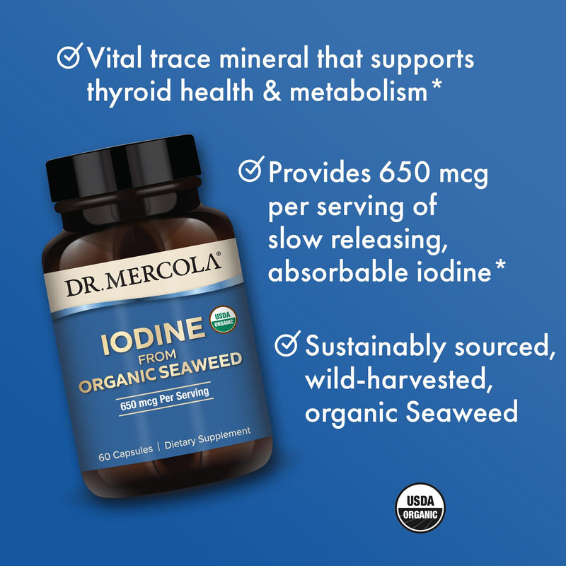 [Australia] - Dr. Mercola Iodine from Organic Seaweed, 650 mcg Per Serving, 30 Servings (60 Capsules), Dietary Supplement, Thyroid and Energy Support, Non-GMO, USDA Organic 