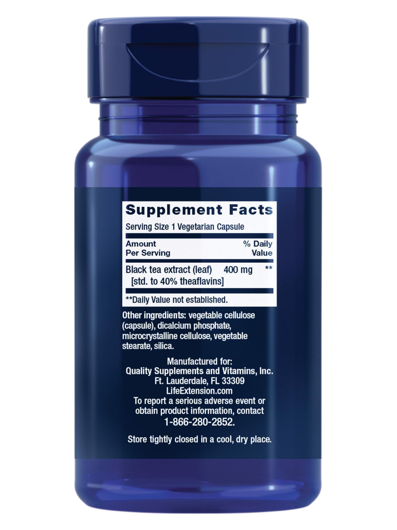 Life Extension Theaflavin Standardized Extract – Tea Leaf Flavonoids, Arterial Health Support, Helps Maintain Already-Heathy Cholesterol – Gluten-Free, Non-GMO, Vegetarian – 30 Capsules Standard Packaging