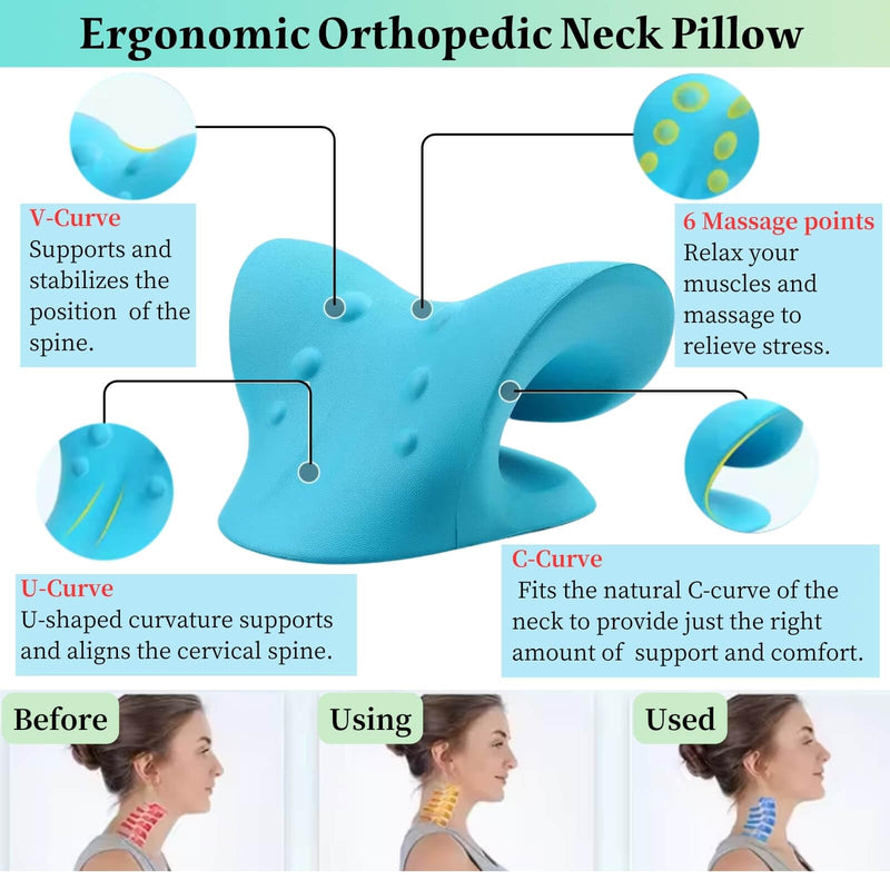 [Australia] - Cervical Traction Device, Neck Stretcher Cervical Traction for Muscle Relax, Neck Hump Corrector for TMJ Pain Relief, Shoulder Relaxer, Spine Corrector (Blue) 