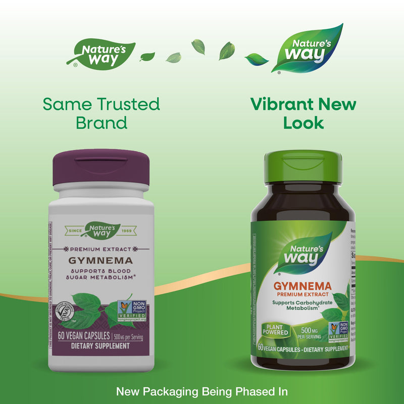 [Australia] - Nature's Way Gymnema Premium Extract, Supports Carbohydrate Metabolism*, 500 mg per Serving, Non-GMO Project Verified, 60 Vegan Capsules (Packaging May Vary) 