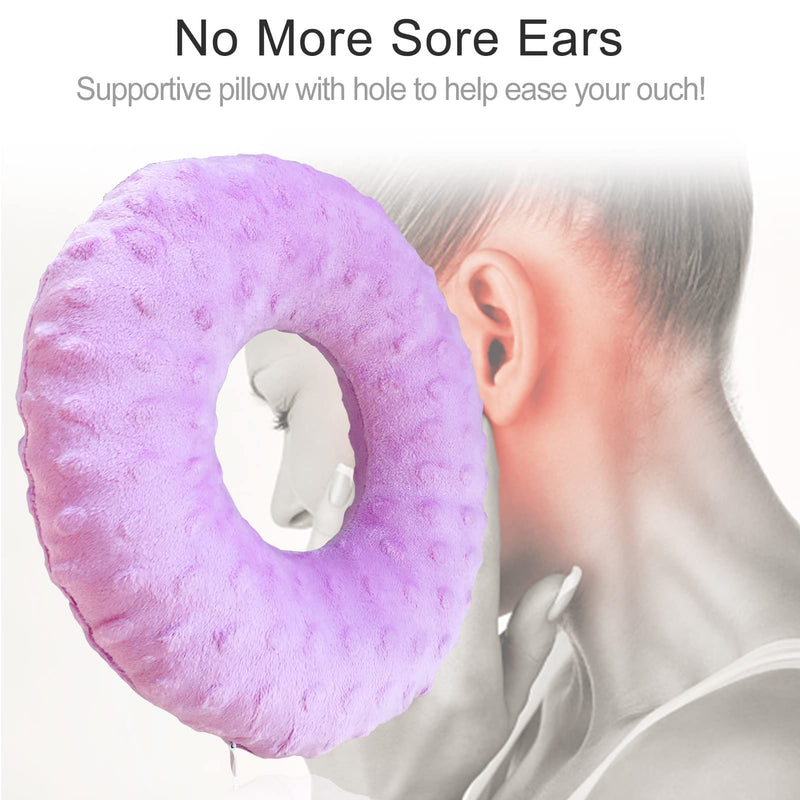 [Australia] - Piercing Pillow Ear Pillows Donut with Hole for Ear Pain CNH, Piercing, Pain Relief Sleeping, Pressure Sore, Side Sleepers, Headphones Minky Dot Lavender 