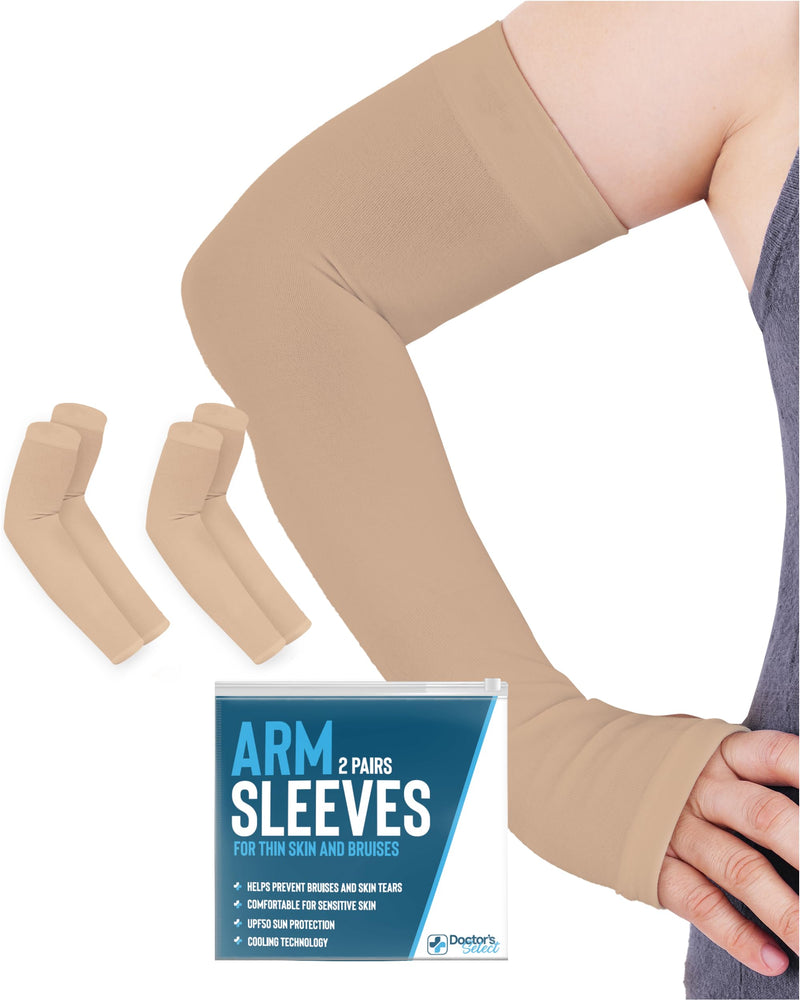 [Australia] - Doctor's Select Arm Protectors for Thin Skin and Bruising for Women and Men - 2 Pairs UPF 50 Sun Protection and Cooling Beige Medium 
