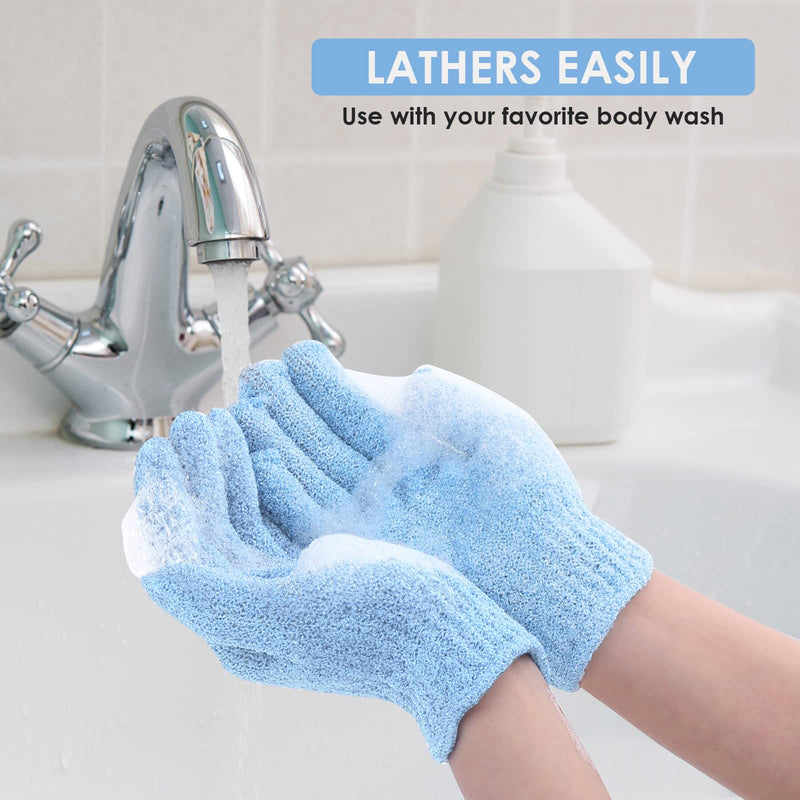 [Australia] - Sibba Pack of 8 Exfoliating Gloves Bath Gloves for Shower Spa Massage Glove Nylon Body Gloves Body Peeling of Dead Skin Cells Skin Body Scrubbing Bathing Accessories Men Women Colors B Green + Light Blue + Sea Blue + Dark Blue 