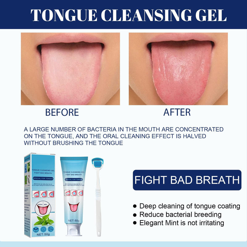 [Australia] - Tongue Cleaning Gel Set, Tongue Cleaner Gel with Tongue Brush, Easy to Use for Adults Kids, Tongue Scraper Scrubber for Adults with Cleaning Gel 