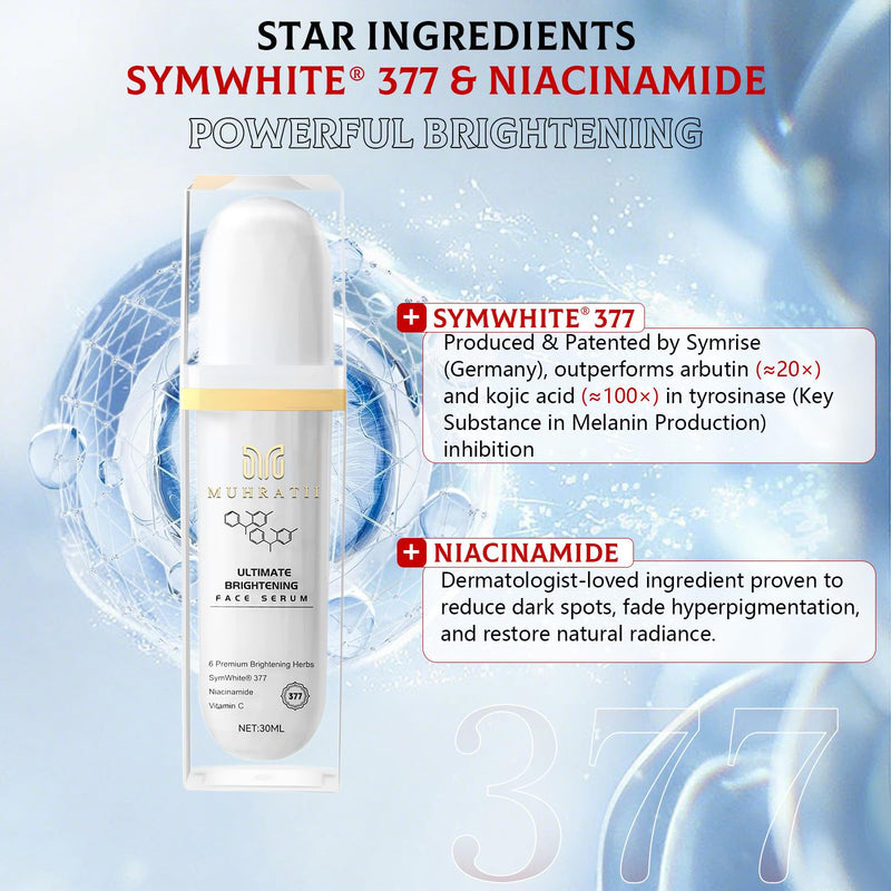 Brightening Serum with SymWhite 377 & 5% Niacinamide - Vitamin C Dark Spot Corrector Serum for Hyperpigmentation & Uneven Skin Tone - 1 fl oz