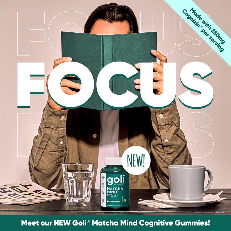 [Australia] - Goli Matcha Mind Gummies - 60 Count - Green Tea Leaves Powder with Cognizin for Focus, Attention and Brain Health, Vegan, Non-GMO, Gluten-Free & Gelatin Free. 