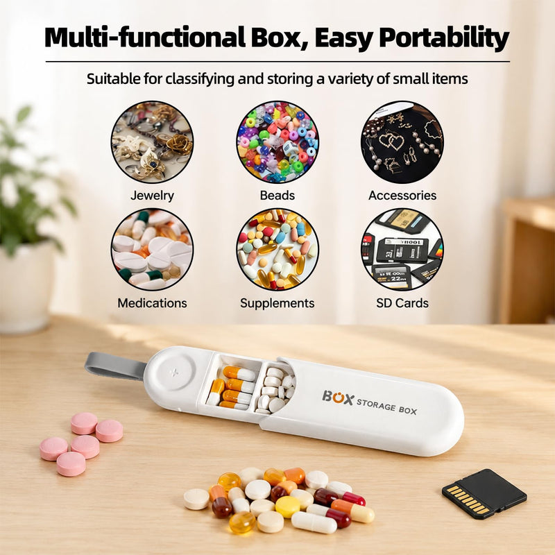 3 Compartment Small Pill Organizer for Women, Moisture Proof Case, Keychain Pill Holder for Pocket Purse, Daily Pill Organizer Medicine Vitamin Container, Fish Oil and Supplement Box(White) White