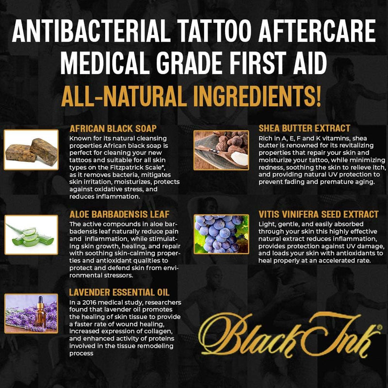 [Australia] - BLACK INK Tattoo Aftercare Tattoo Soap - Raw African Black Soap Foaming Tattoo Cleaner w/Organic Lavender Essential Oil - Tattoo Care Soap for Tattoos - Made in the USA 4 Fl Oz (Pack of 1) 