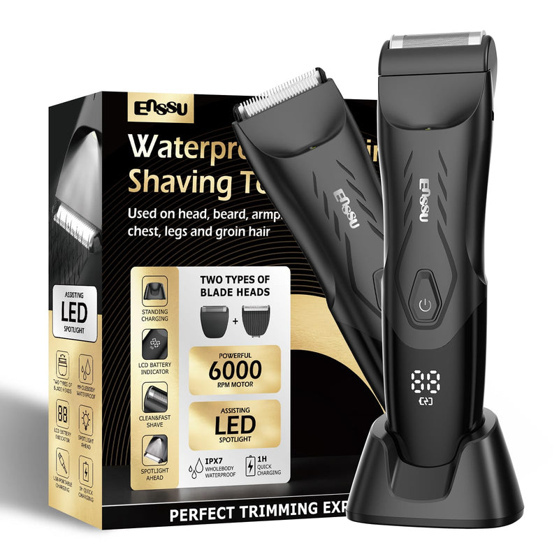 Body Hair Trimmer for Men: 2-in-1 Manscape Trimmer & Shaver with LED Light for Ball/Pubic/Groin,Waterproof Manscaper for Men,No-Nick Shaving,Smooth Grooming