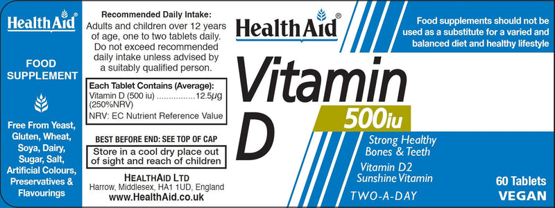 HealthAid Vitamin D 500iu Tablets, 60 Count Other 60 Count (Pack of 1)