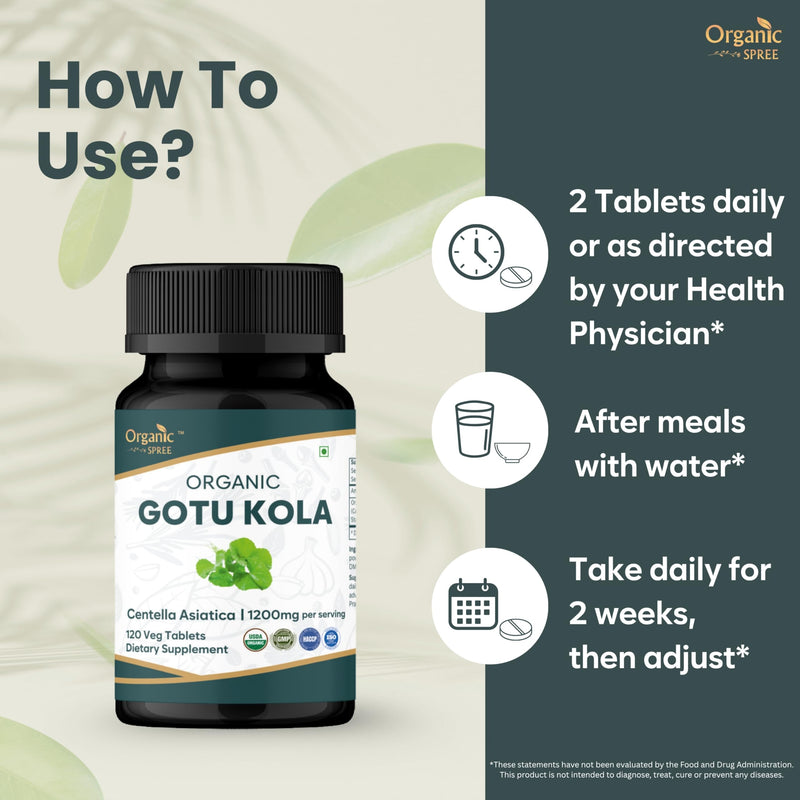 ORGANIC SPREE Gotu Kola 120 Tablets | Centella Asiatica (Mandukaparni) | USDA Organic Certified | Dietary Supplement - 120 Tablets* (1)
