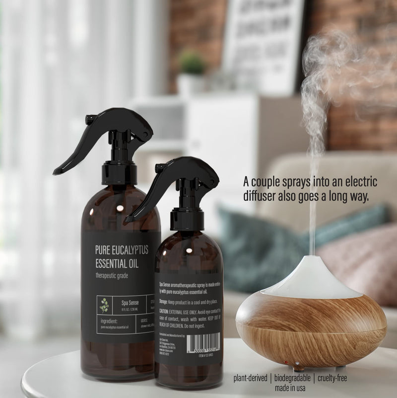 Spa Sense Pure Eucalyptus Oil Shower Mist and Steam Room Spray - Room Spray and Eucalyptus Spray for Shower - Premium Aromatherapy Eucalyptus Essential Oil Spray - 8 Ounce, 2 Pack 8 Fl Oz (Pack of 2)