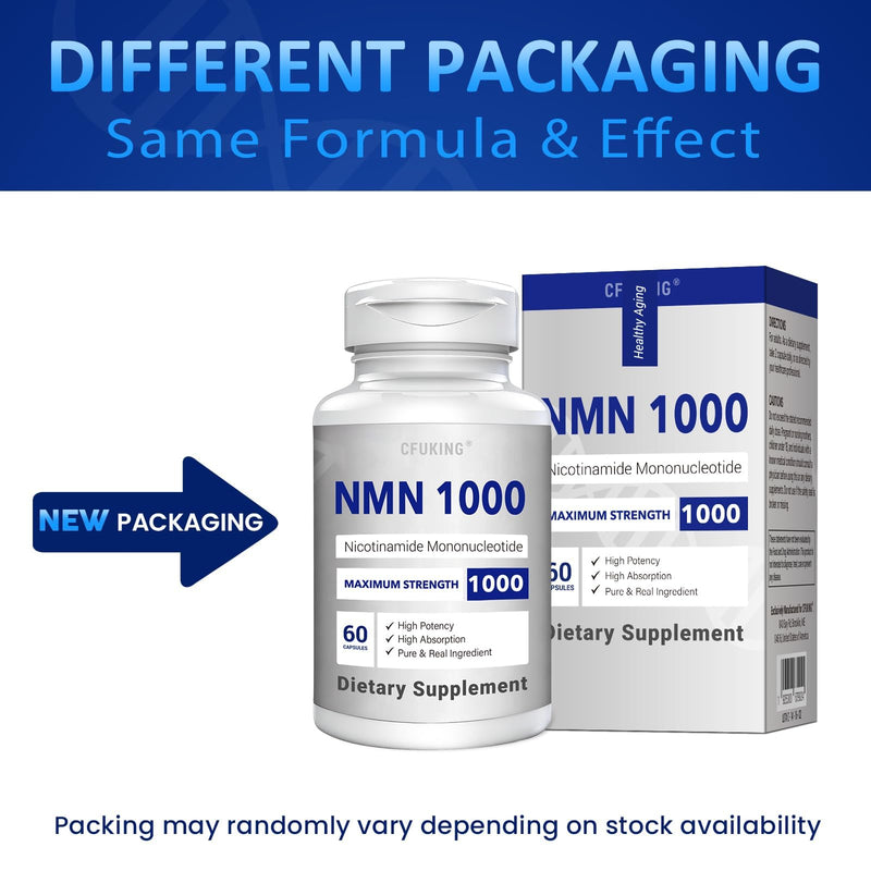 NMN 1000mg Per Serving Maximum Strength - 99% Pure NMN, Stabilized, 60 Caps | Nmn Supplement 1000mg Pure Organic, NMN (Nicotinamide Mononucleotide) for NAD, Cell, Immune, Energy, Anti-Aging & Longevity White 60 Count (Pack of 1)