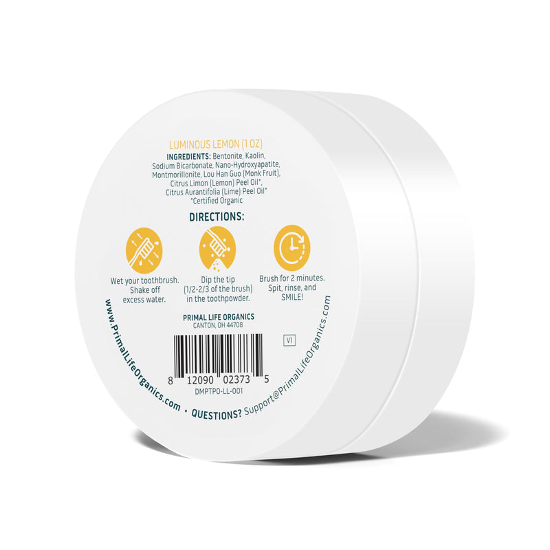 [Australia] - Primal Life Organics - Dirty Mouth Luminous Lemon Toothpowder, Tooth Cleaning Powder, Flavored Essential Oils with Natural Kaolin & Bentonite Clay, Good for 200+ Brushings, Paleo, Organic, Vegan 