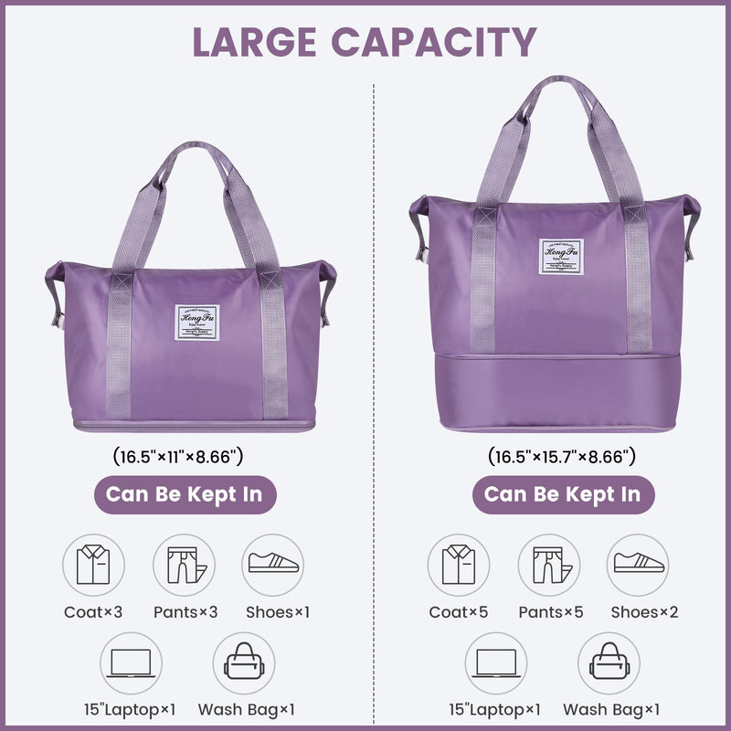 Travel Duffle Bag for Women, Weekender Overnight Carry On Bag for Women, Foldable Waterproof Gym Luggage with Wet Compartment