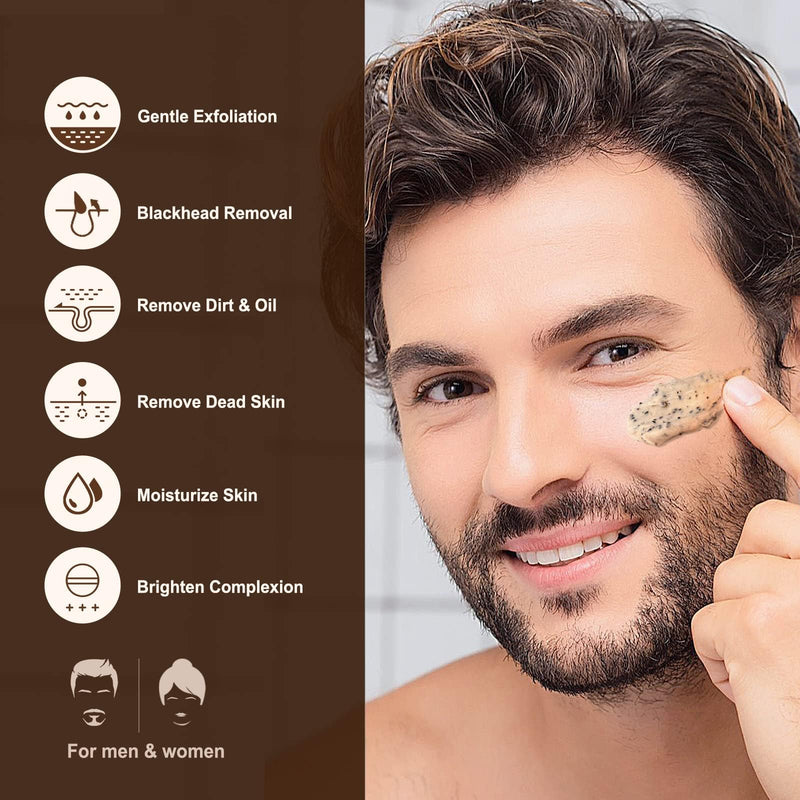 JVR Face Scrub for Men, Facial Scrub for Deep Exfoliating, Cleansing, Removing Blackheads, Ingrown Hair, Pre-shave Soften, Organic Formulated with Coffee Extract, AHA and BHA Face Exfoliator (4.23 oz) 4.23 Fl Oz (Pack of 1)