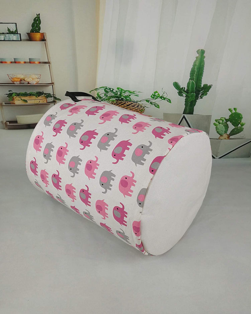 [Australia] - 19.7 Laundry Hamper Toys Box Storage Bins Canvas Waterproof Collapsible Clothes Organizer Basket with Handle Freestanding Large Cute Light Weight for Home Kids Baby Room(elephant) pink grey elephant 