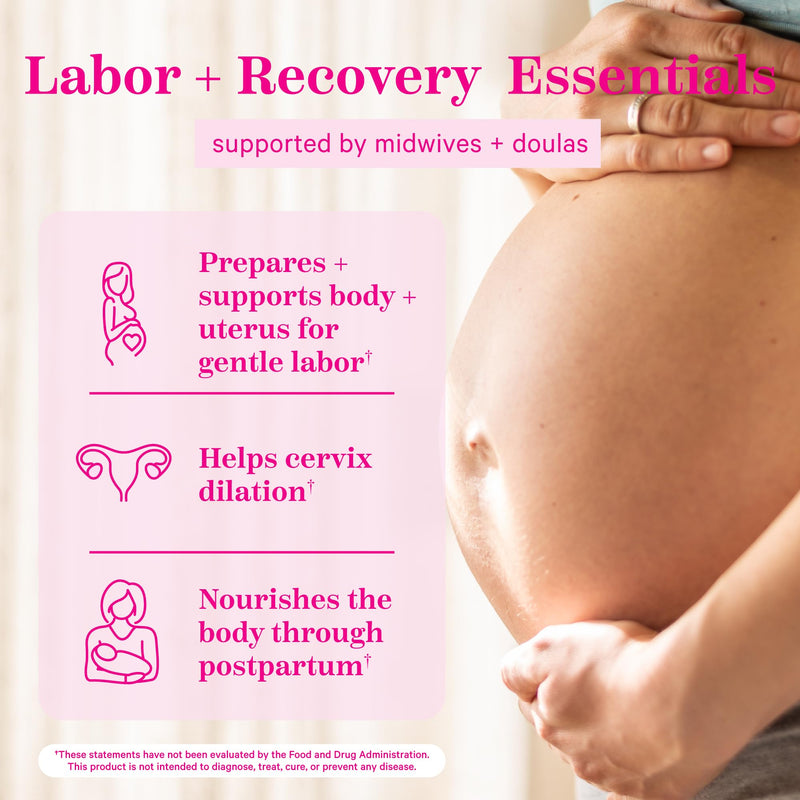 [Australia] - Pink Stork Labor Prep - Evening Primrose Oil Capsules with Red Raspberry Leaf Tea, Gentle Birth & Postpartum Care, Third Trimester Pregnancy Must Haves, 60 Capsules 
