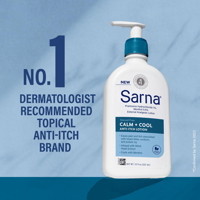 [Australia] - Sarna Calm + Cool Anti-Itch Lotion, Soothe and Relieve Pain and Itch from Insect Bites, Sunburn, & Poison Ivy, Contains 1% Pramoxine Hydrochloride, 0.5% Menthol, Vegan, Steroid-Free, 7.5oz Calm and Cool 7.5 Fl Oz (Pack of 1) 
