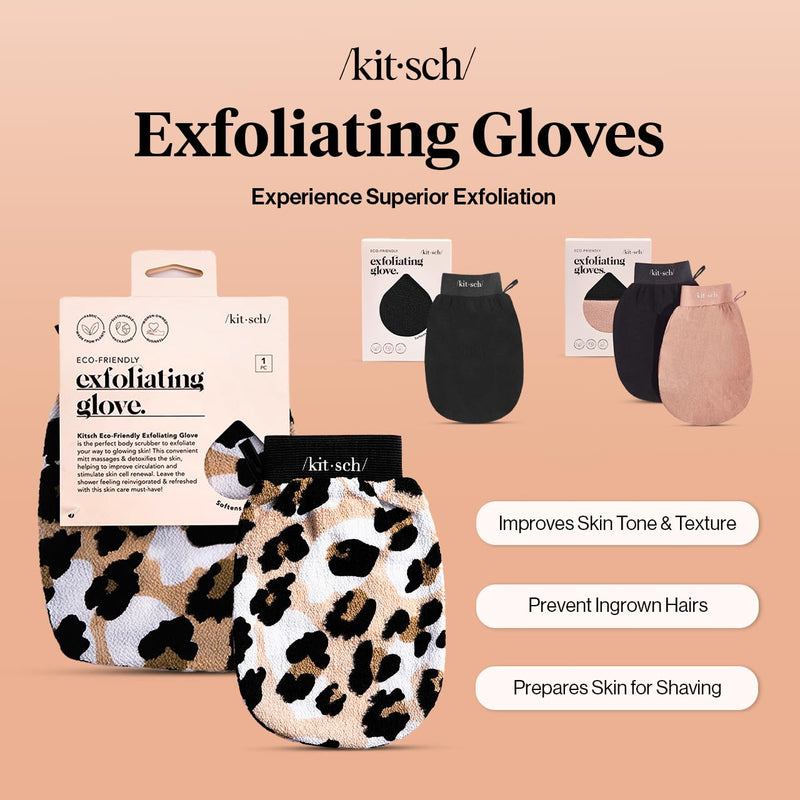 Kitsch Deep Exfoliating Glove, Eco Friendly Exfoliating Body Scrubber, Dead Skin Remover & Body Scrubber Exfoliator, Body Scrub Mitt for Skin Cell Renewal, Body Exfoliating Gloves for Shower, Leopard 1 Count (Pack of 1)