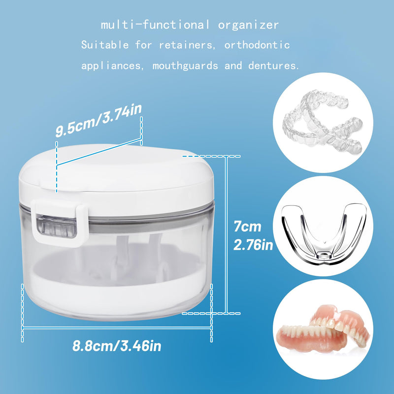 [Australia] - Automatic Rising Denture CleanserCup, Denture Case with RemovableBasket,100% Leakproof Retainer &Night Guard Cleaner Box,includesTravel Mirror & Brush, BPA-Free 