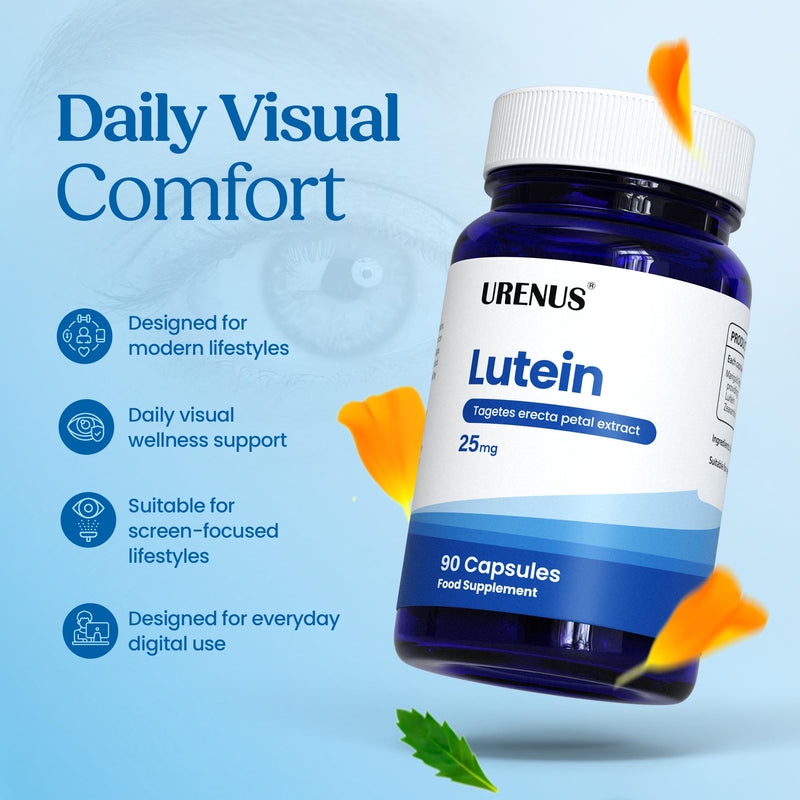 URENUS Lutein 25mg and Zeaxanthin 1.5mg Eye Wellness Supplement, Marigold Extract, Daily Visual Support, Vegan Capsules, 90 Capsules