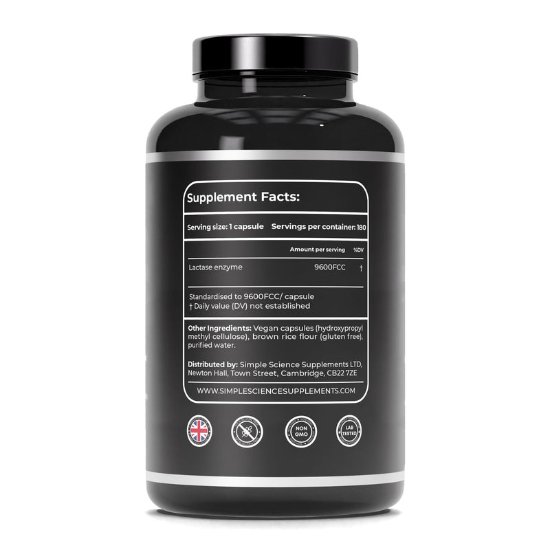 Lactase Enzyme (High Strength) | 9600FCC in One Capsule | 180 Capsules = 180 True Servings | Lactose Intolerance Relief & Digestion Support | Lab Tested | 100% Natural and Non-GMO
