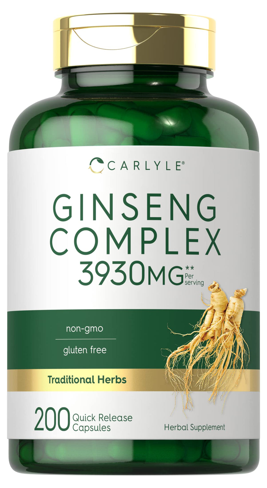 Carlyle Ginseng Complex Capsules | 200 Count | Non-GMO and Gluten Free Extract | Traditional Herbal Root Supplement