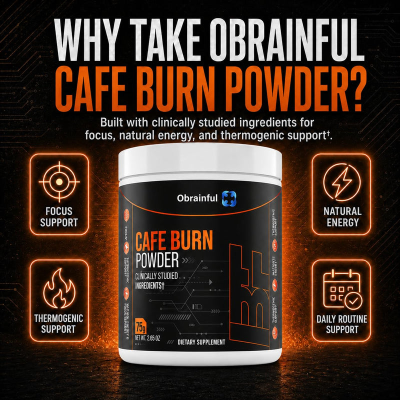 Cafe Burn Powder Dietary Supplement 75g | Thermogenic Energy & Focus Drink Mix | Green Tea, Green Coffee Bean & L-Carnitine | Metabolism Support Powder | 30 Servings