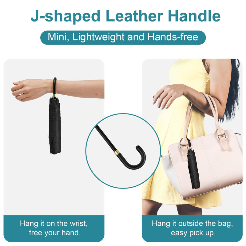 G4Free Mini Travel Umbrella UPF 50+ Ultralight Slim UV Protection Parasol Travel Umbrella with Ring Carabiner Handle, Automatic Open UV Protection